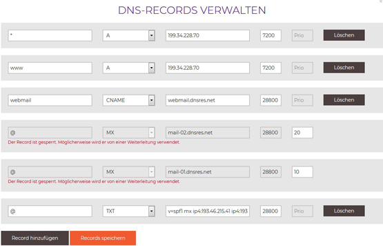 DNS Records netzadresse.at